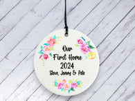 New Home Gift 2022 - Floral Our First Home Personalised Ceramic circle