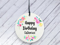 Personalised Birthday Gift - Floral Ceramic circle