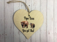 Wooden Heart Ornament - Papa Bear