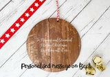 Dark Wood Circle Decoration - white snowflakes family personalised